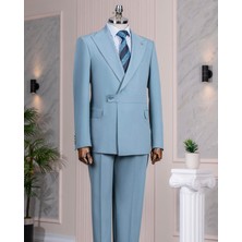 Italyan Stil Slim Fit Ceket Pantalon Takım Elbise Mavi T14383