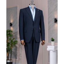 Italyan Stil Slim Fit Sivri Yaka Ceket Pantolon Takım Elbise Lacivert T14254