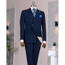 Italyan Stil Kruvaze Ceket Pantolon Takım Elbise Lacivert T14083