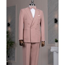 Italyan Stil Kruvaze Ceket Pantolon Takım Elbise Pembe T14198
