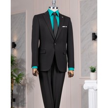 Italyan Stil Slim Fit Ceket Pantolon Takım Elbise Siyah T14391