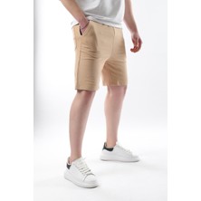 Bej Baskılı Erkek Kapri Şort 5487