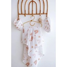 Lilabio Renkli %100 Organik Pamuk Çift Katlı Gökkuşağı Desenli Müslin Örtü Seti Unisex 100x100 cm