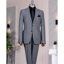 İtalyan stil slim fit mono yaka ceket pantolon takım elbise antrasitl T14367