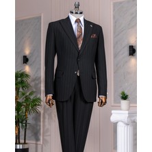 Italyan Stil Slim Fit Sivri Yaka Ceket Pantolon Takım Elbise Siyah T14253
