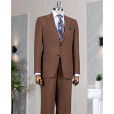 Italyan Stil Slim Fit Ceket Pantolon Takım Elbise Kahverengi T14154