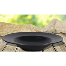 Keramika Mat Siyah Makarna Tabağı 26 cm Yuvarlak Seramik Takım 2'li Modern Desen