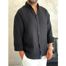 Erkek Rahat Kesim Premium Keten Gömlek Siyah ECA010