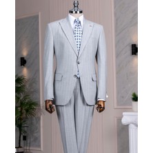 Italyan Stil Slim Fit Sivri Yaka Ceket Pantolon Takım Elbise Gri T14256