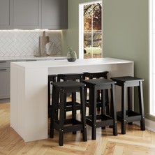 Edgar G4861 6 Adet Siyah Tabure Mutfak Adası Bar Masası Beyaz Depolamalı Çok Amaçlı Kapaklı Masa