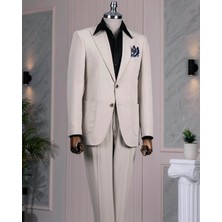 Italyan Stil Slim Fit Ceket Pantolon Takım Elbise Bej T14153