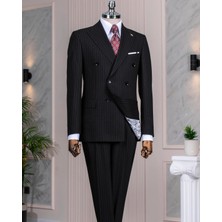 Italyan Stil Kruvaze Ceket Pantolon Takım Elbise Siyah T14023