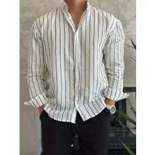 Erkek Oversize Kesim Çizgili Gömlek Beyaz ECA009