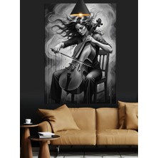 Çello Çalan Kadın Dekoratif Kanvas - Mdf Ahşap Tablo