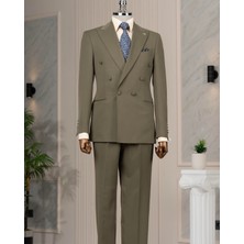 Italyan Stil Kruvaze Ceket Pantolon Takım Elbise Yeşil T14196