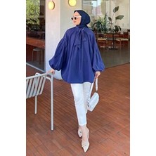 Yaka Fular Detaylı Gömlek Lacivert