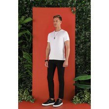 Efor Erkek Slim Fit Bisiklet Yaka Düz Pamuklu Beyaz Tişört Ts 823