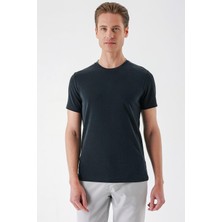 Slim Fit Bisiklet Yaka Pamuklu Siyah Tişört Ts 880