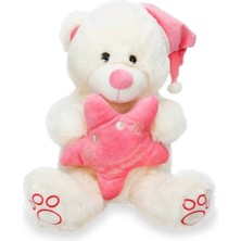 Oturan Şapkalı ve Yastıklı Pelüş Ayı 38 cm Beyaz