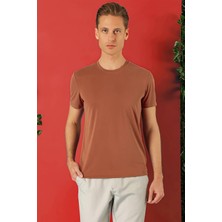 Efor Erkek Slim Fit Bisiklet Yaka %100 Pamuk Kiremit Tişört Ts 878