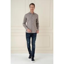 Slim Fit Dokulu %100 Pamuk Toprak Gömlek G 1584