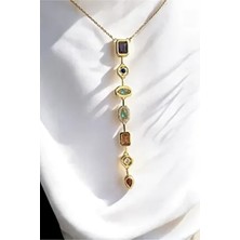 Renkli Taşlı Y Kolye Çelik