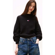 Kadın Yarım Balıkçı Yaka Pamuklu Triko Kazak – Siyah