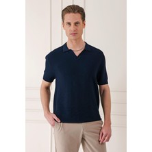 Efor Erkek Slim Fit Polo Yaka Kısa Kol %100 Pamuk Lacivert Triko Tr 868