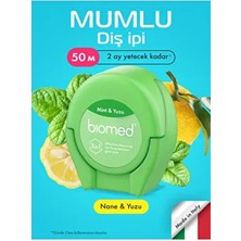 Biomed Bitkisel Mum Kaplı Lifli 50 Metre Vegan Diş İpi Nane Aromalı