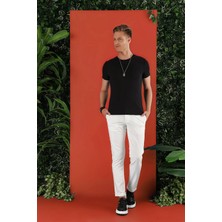 Slim Fit Bisiklet Yaka Düz Pamuklu Siyah Tişört Ts 823