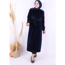 Düğmeli Uzun Kaban 70033 Lacivert