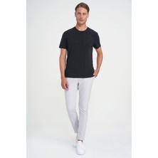 Efor Erkek Comfort Fit Esnek Pamuklu Bisiklet Yaka Fitilli Siyah Tişört TS 909