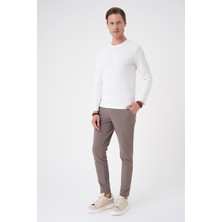 Efor Erkek Slim Fit Pamuklu Uzun Kollu Beyaz T-Shirt TS 887