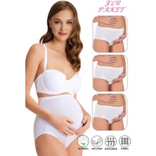 Özkan 23582 3'lü Paket Kadın Beyaz Renk Pamuklu Likralı Süprem Hamile Lohusa Yüksek Bel Bato Külot