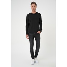 Efor Erkek Slim Fit Fitilli Dokuma Pamuklu Uzun Kollu Siyah Tişört TS 887