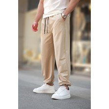 Bej Rahat Kesim Paçası Lastikli  Erkek Eşofman Altı E6573