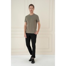 Comfort Fit Bisiklet Yaka Modal Kısa Kol Casuel Haki Tişört Ts 895