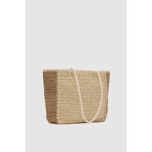 Oggo Hasır Örgü Saplı Fermuarlı L. Gold Aksesuarlı Omuz Çantası