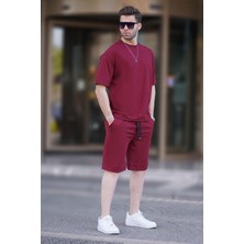 Bordo Bisiklet Yaka Basic Erkek Şort Takımı 5953