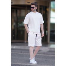 Ekru Bisiklet Yaka Basic Erkek Şort Takımı 5953