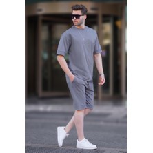 Füme Bisiklet Yaka Basic Erkek Şort Takımı 5953