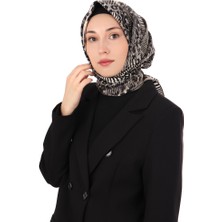 Gri Zebra Leopar Desen Twill Ipek Eşarp