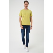Comfort Fit Bisiklet Yaka Esnek Pamuk Casuel Limon Tişört Ts 885