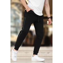 Siyah Erkek Paçası Lastikli Yandan Şeritli  Baskılı Eşofman Altı 6551