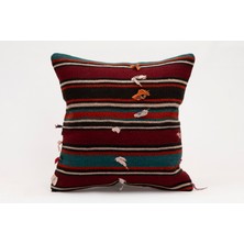 El Yapımı Kilimden Yapılmış Vintage Kırlent Kılıfı, Yün, 40X40 cm