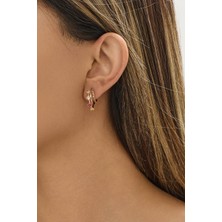 3 Katlı Pembe Taşlı Elegant Küpe