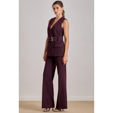 Ofis Tarzı Bordo Örme Yelek