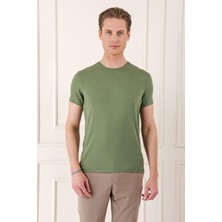 Efor Erkek Slim Fit Bisiklet Yaka Esnek Pamuklu Düz Haki Tişört TS 823