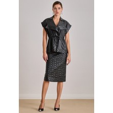 Oversize Siyah Deri Yelek