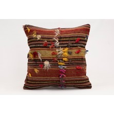 El Yapımı Kilimden Yapılmış Vintage Kırlent Kılıfı, Yün, 40X40 cm